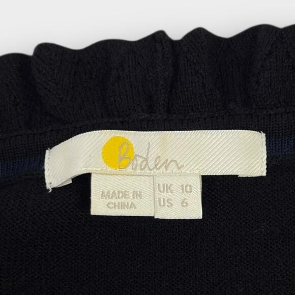 Boden Button Front Ruffle Merino Wool Jumper in Black Size US 6 - Picture 7 of 7